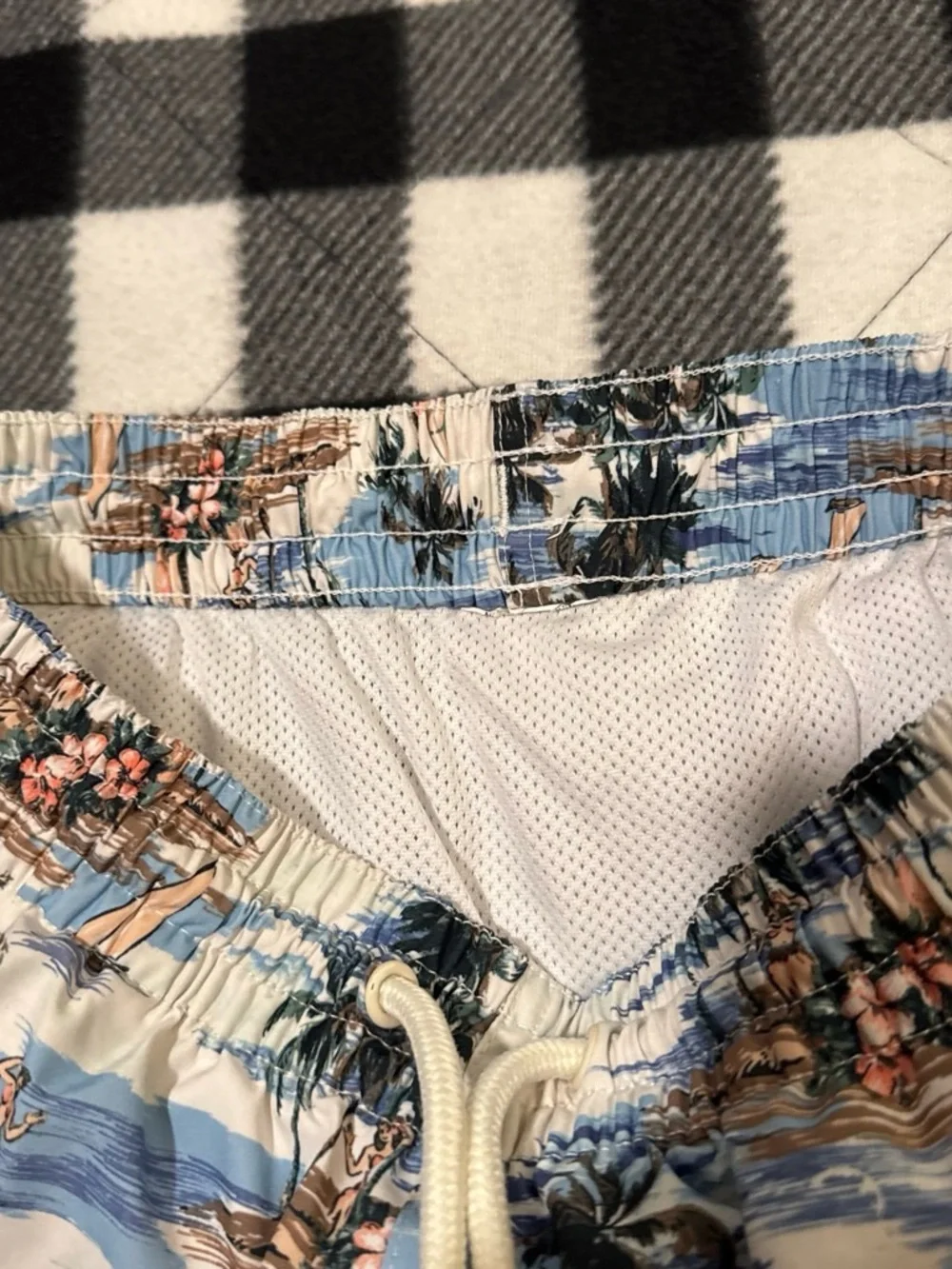 Men's Tropical Print Swim Trunks in Light Blue and White